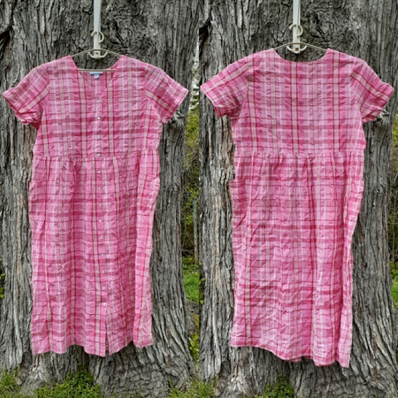 Only Necessities 90s Style Pink Plaid Pearlized Snap Front Maxi Dress 22… - Picture 14 of 14